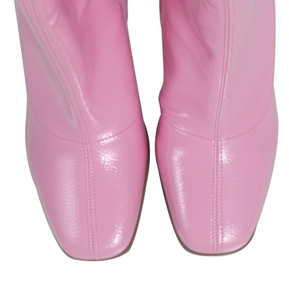 Pink Square Toe Mid Calf Block Heel Ankle Bootie - Picture 8 of 9